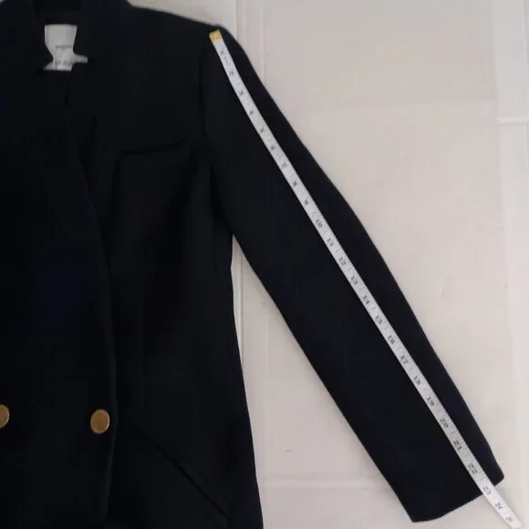 Mango Wool Blend Double Breasted Mid-Thigh Suit Coat Navy Blue Women’s XXS EUC - Picture 13 of 16